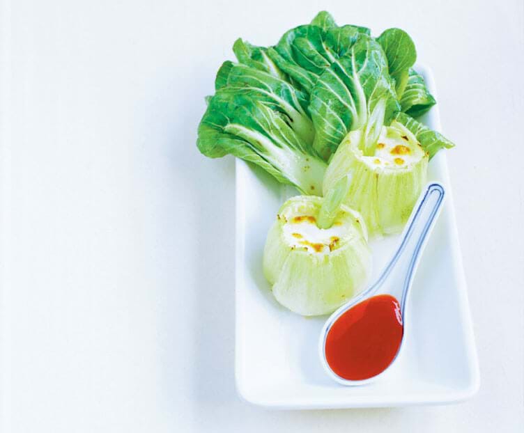 Pak Choi Stuffed With Goat Cheese, Sweet And Sour Sauce